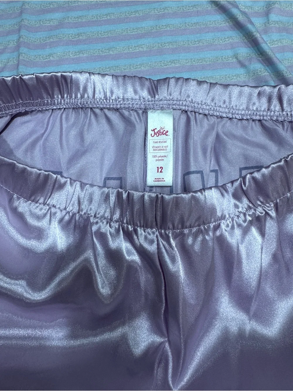 Justice Lilac Striped 'Chillin' Pajama Set with Satin Lavender Pants